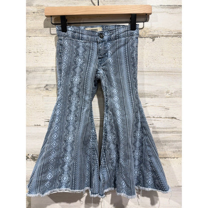 Rock & Roll Denim Bell Bottom Jeans Girls 4 Blue Aztec Western Boho EUC0
