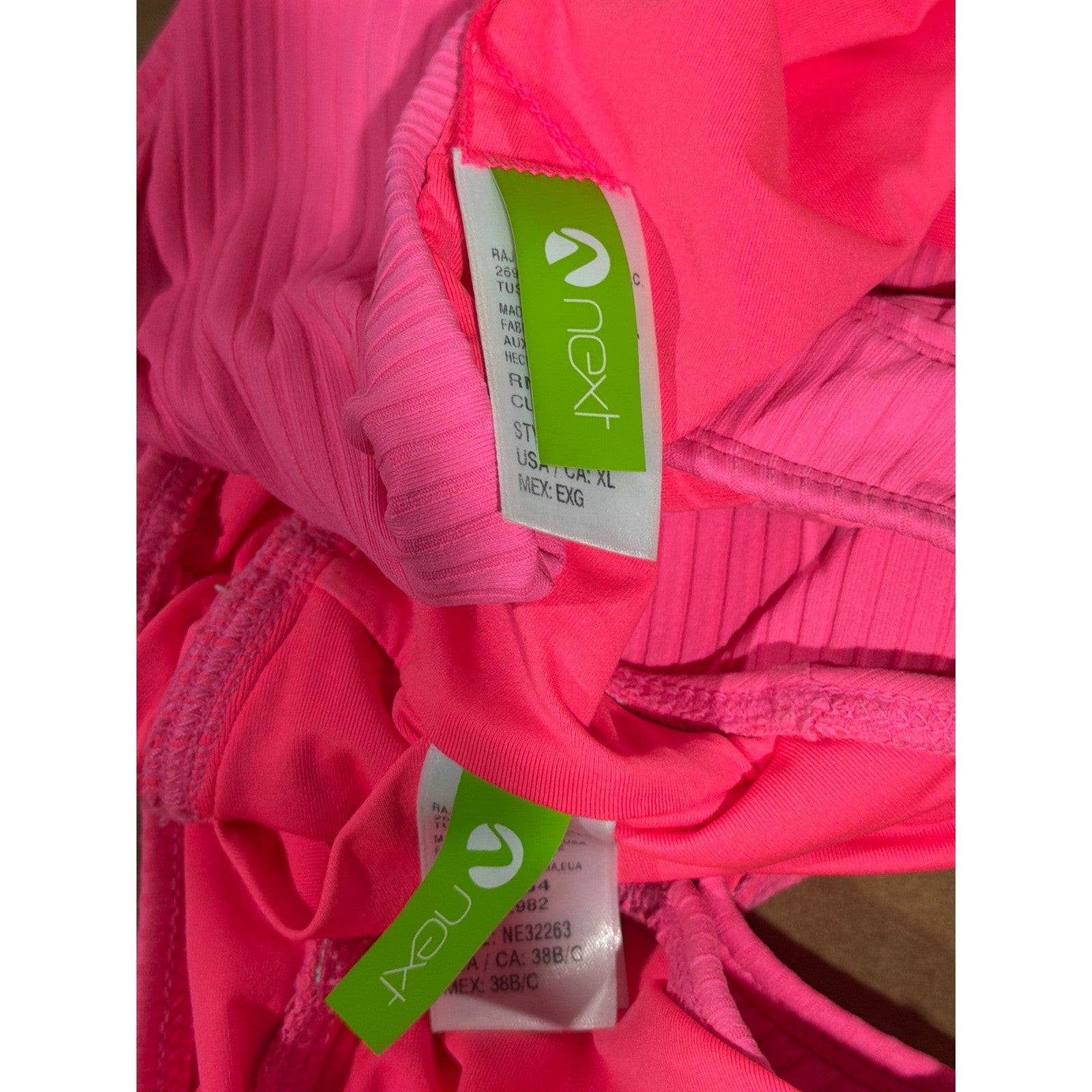 Next Bikini Set Women 38B/C Top XL Bottoms Pink Ribbed High Waist Barbiecore6