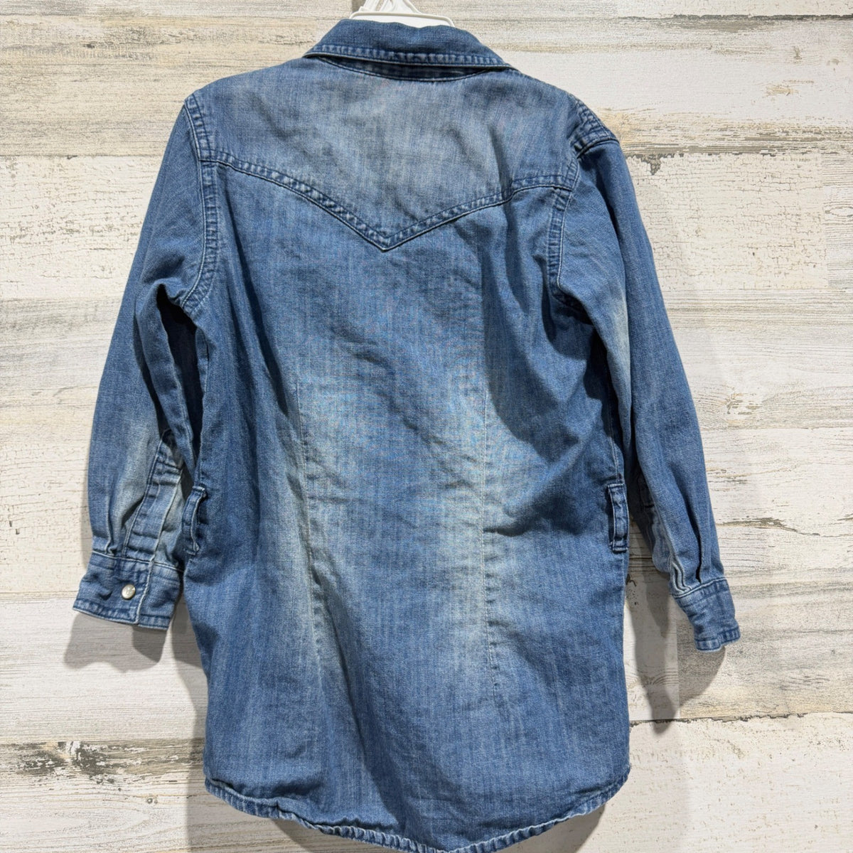 Wrangler Denim Snap Tunic Top Girls XS Blue Western Yoke Pearl Snap EUC6