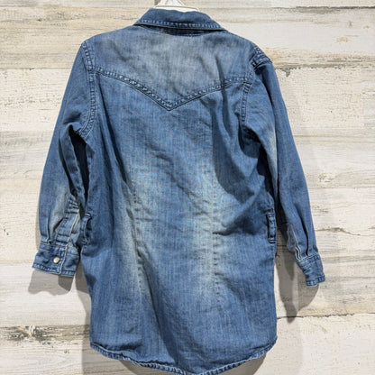 Wrangler Denim Snap Tunic Top Girls XS Blue Western Yoke Pearl Snap EUC6