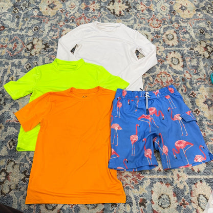 Swim Rash Guard Play Bundle Boys S 6/7 Flamingo Bright Tropical Beach *Flawed0