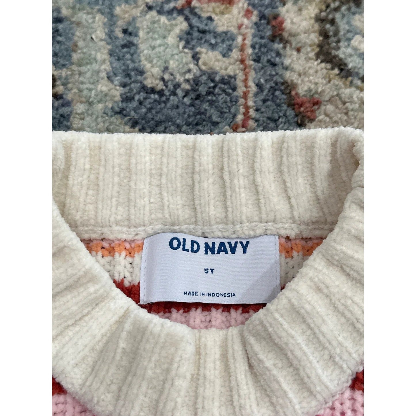 Old Navy Striped Chenille Sweater Girls 5T Pink Orange Mock Neck EUC1