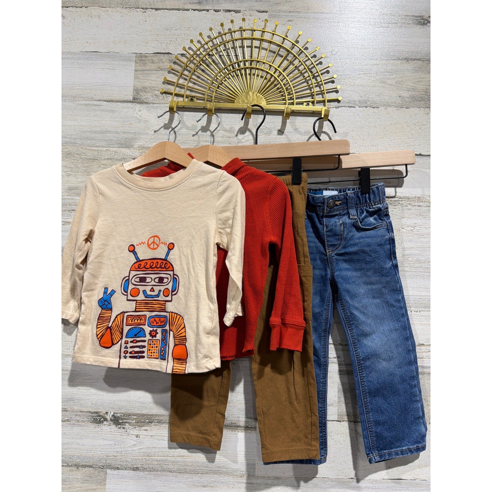 Cat & Jack Baby Gap Old Navy Bundle Boys 2T Orange Brown Shirts Pants EUC0