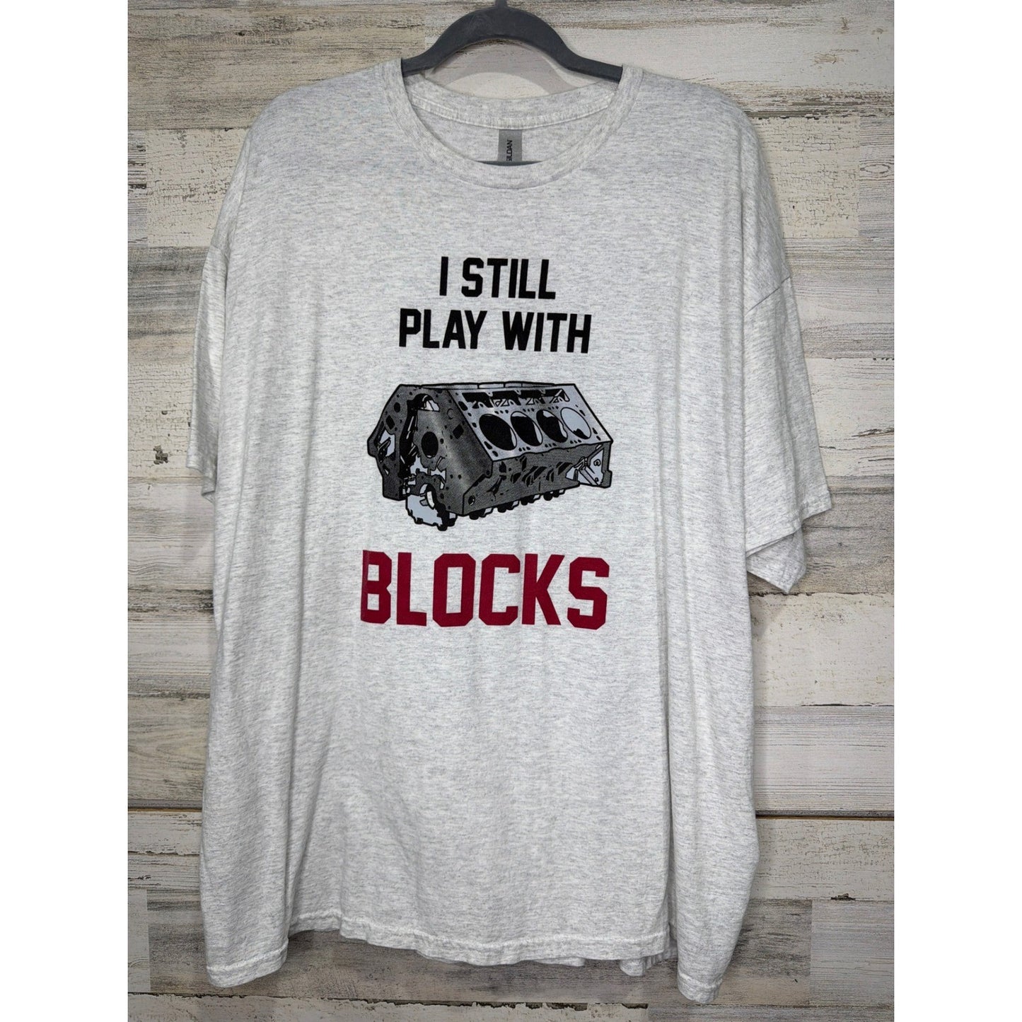 Gildan Graphic T-Shirt Men 2XL Gray I Still Play With Blocks Mechanic EUC0