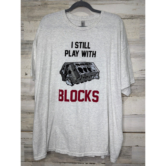 Gildan Graphic T-Shirt Men 2XL Gray I Still Play With Blocks Mechanic EUC0