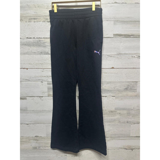 Puma Flare Sweatpants Girls Size L 12-14 Black Iridescent Logo EUC0