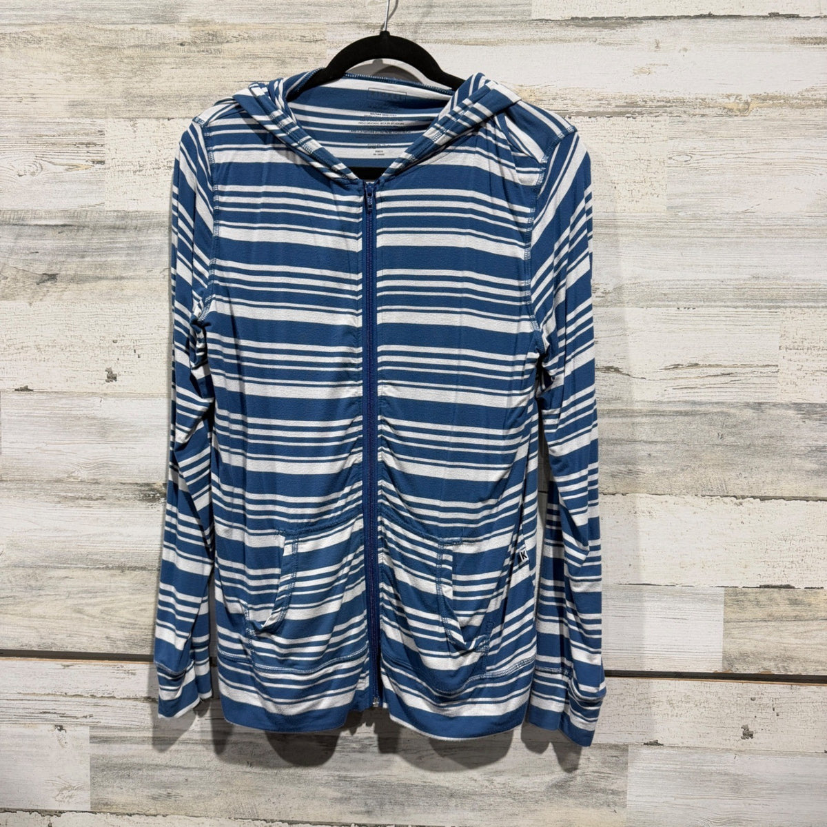 Kickee Pants Striped Zip Up Hoodie Womens Large Blue Bamboo Viscose0