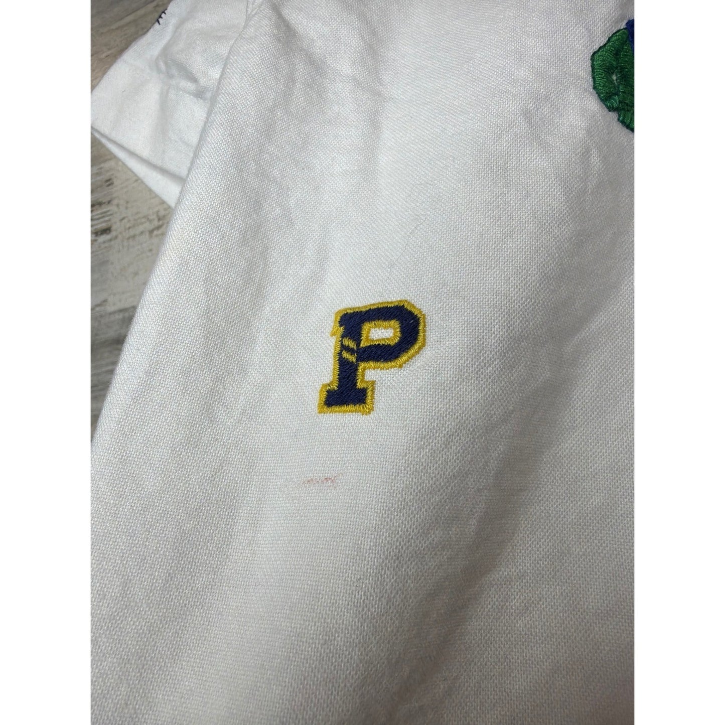 Ralph Lauren Button Down Boys 2T White Multi Logo Crest Varsity Preppy *Flawed3