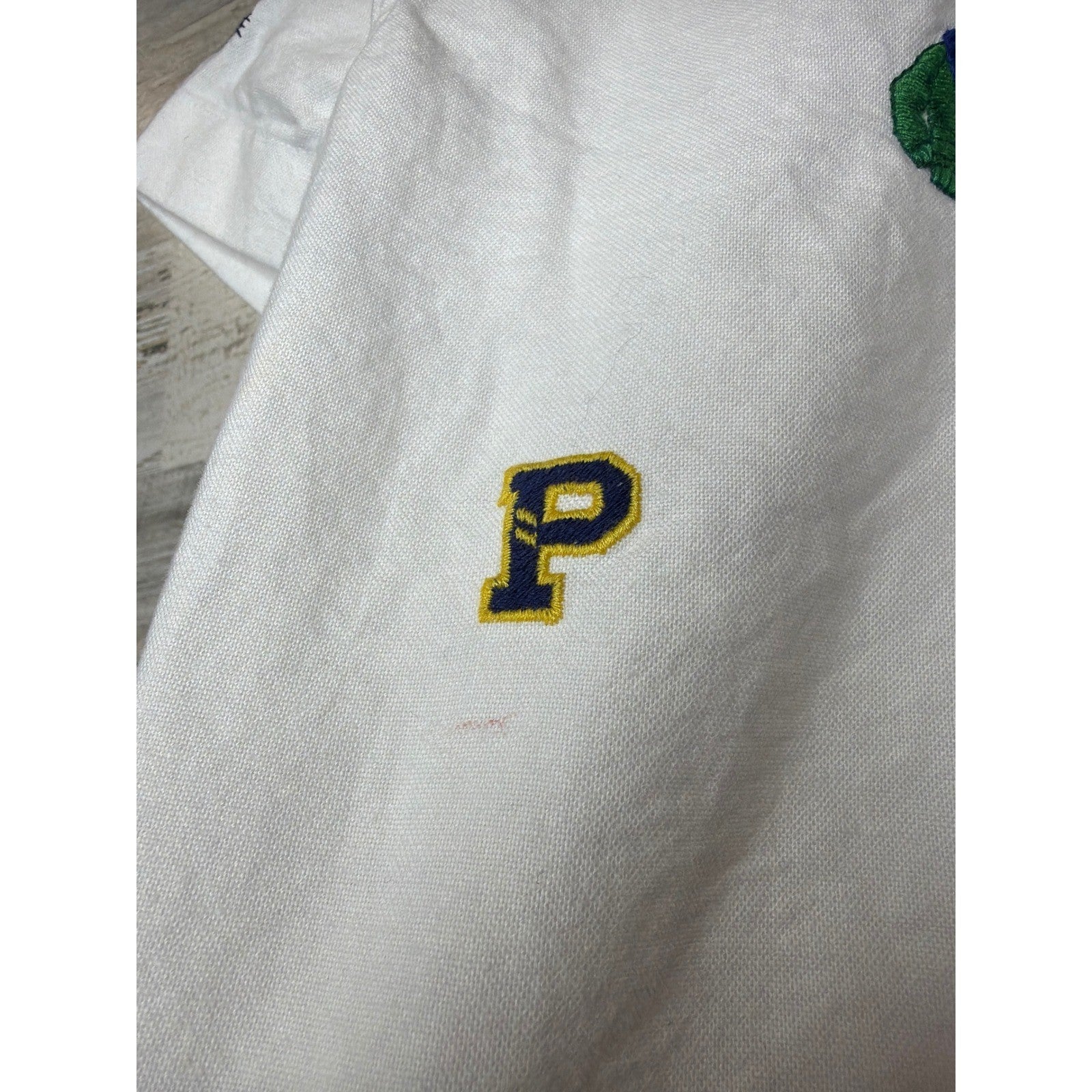 Ralph Lauren Button Down Boys 2T White Multi Logo Crest Varsity Preppy *Flawed3