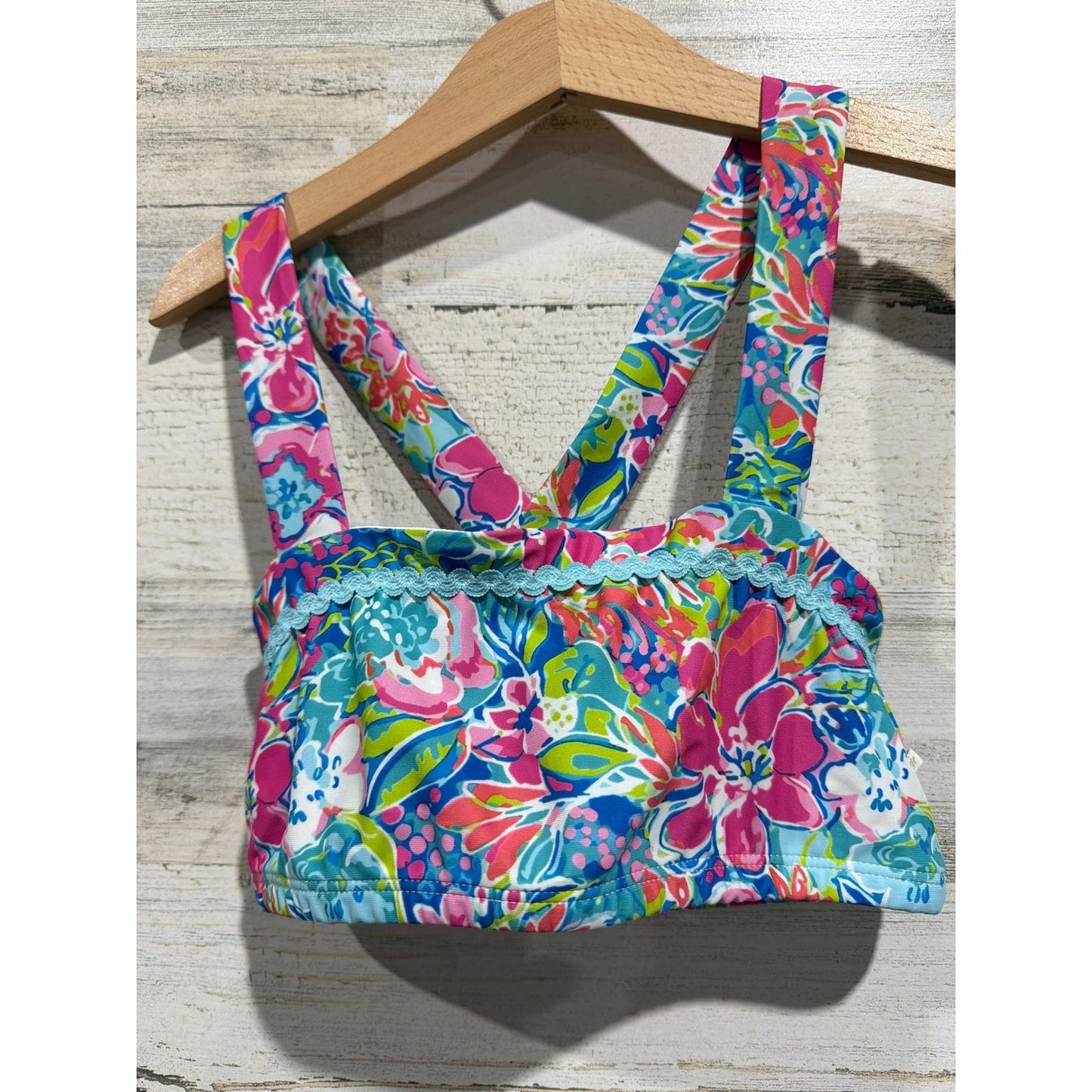 Sweet Honey Swim Top Girls 10 Multi Color Floral Lace Trim Preppy EUC0