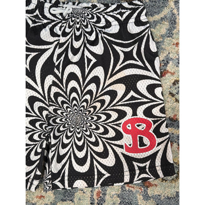 BKTSQD Basketball Shorts Kids XL Black White Psychedelic Mesh Sport *Flawed1