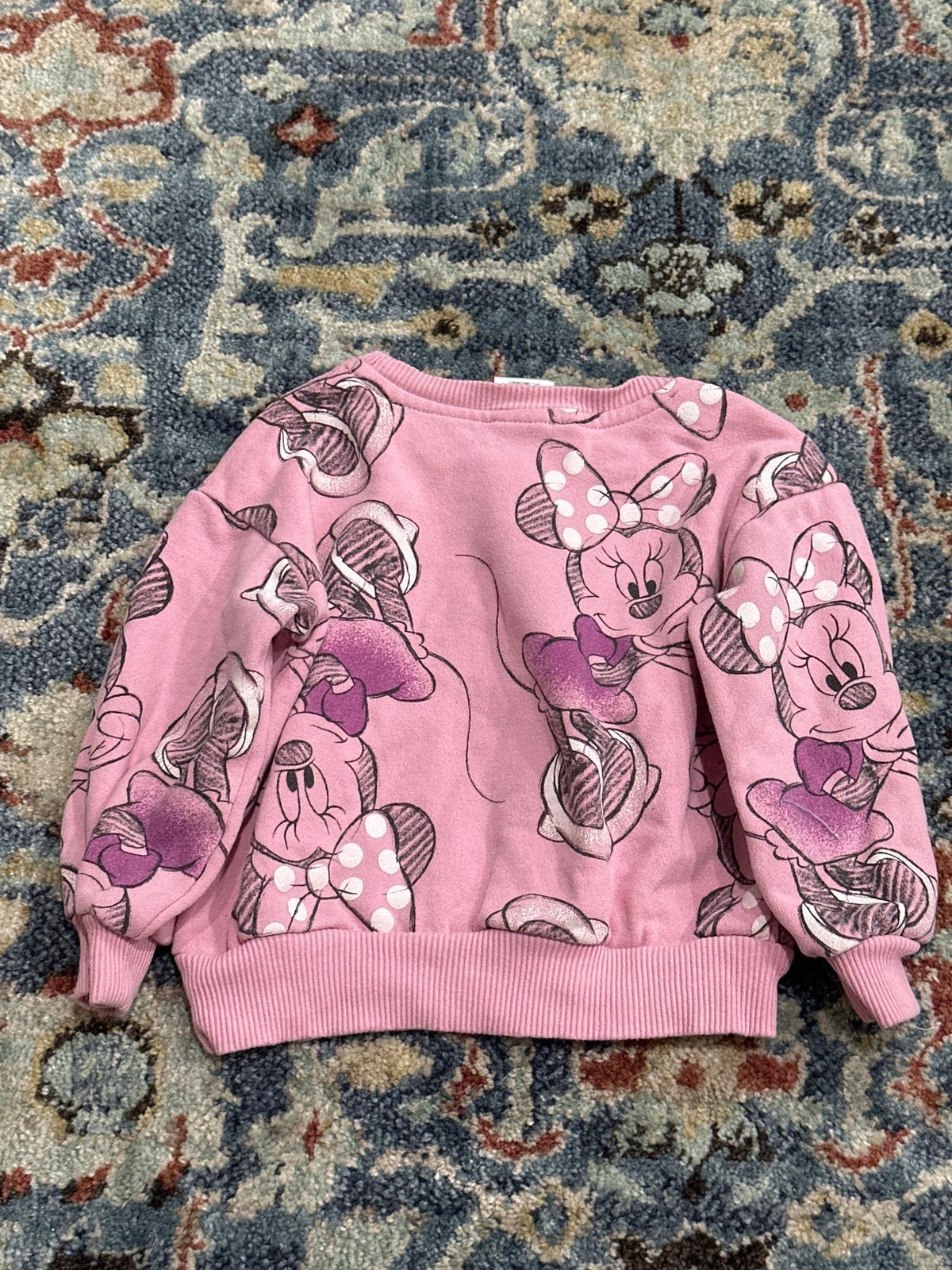Disney Minnie Mouse Sweatshirt Girls 2T Pink All Over Print Pullover EUC2