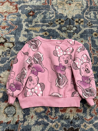 Disney Minnie Mouse Sweatshirt Girls 2T Pink All Over Print Pullover EUC2