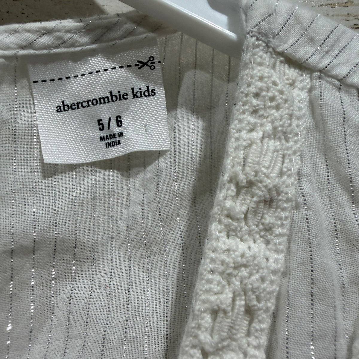 Abercrombie Kids Coverup Dress Girls 5/6 White Metallic Lace Boho Summer1