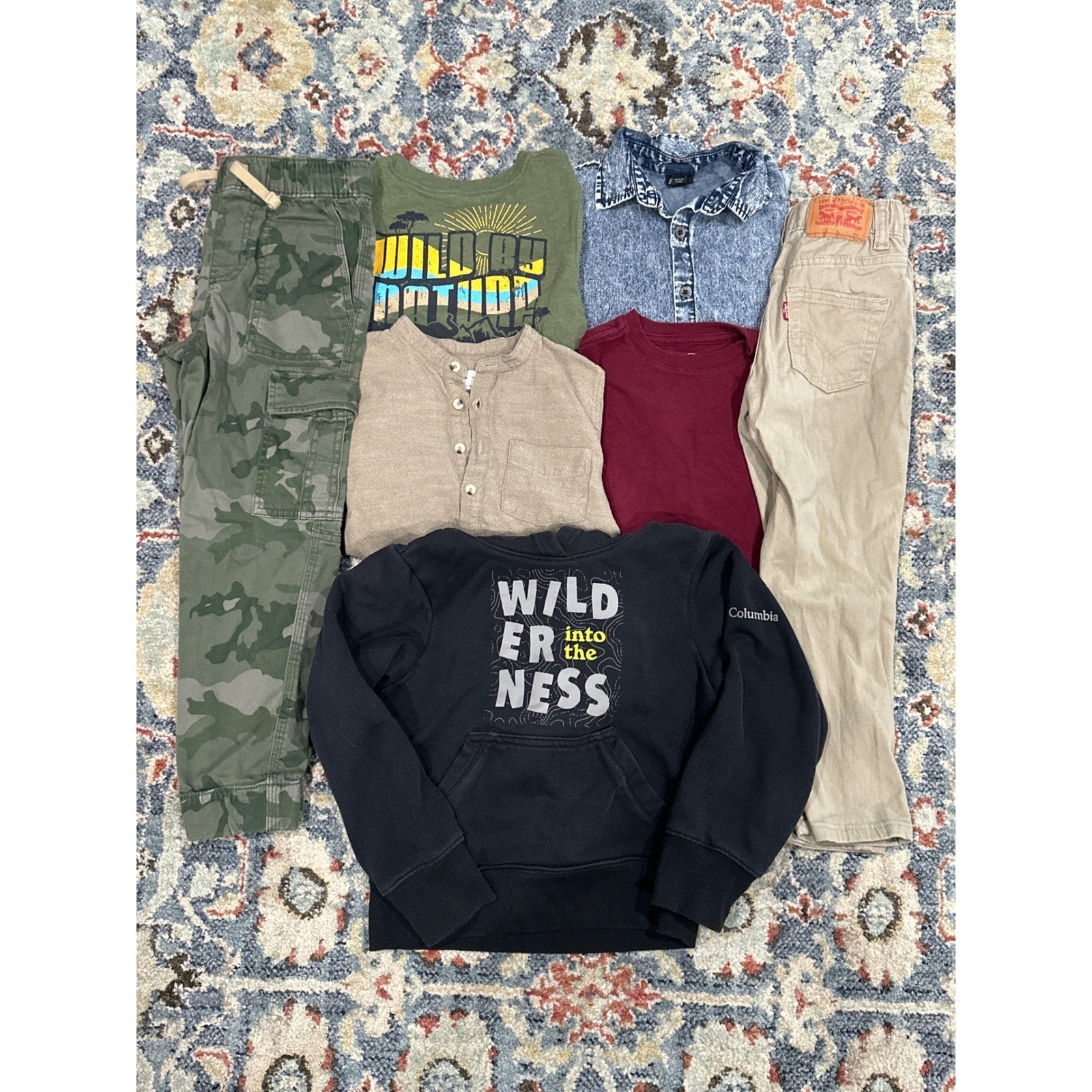 Columbia Levi's Zara Boys Size 6 Bundle Camo Khaki Hoodie Denim GUC0