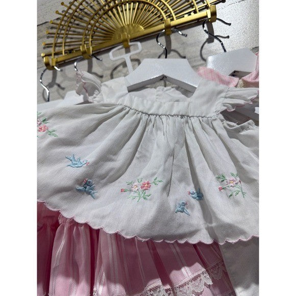 Vintage Dress Lot Girls 0-3M Pink White Lace Ruffle Floral Coquette *Flaws2