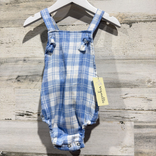 Vignette Bubble Romper Girls 12-18M Blue Plaid Ruffle Cotton Cottagecore NWT0