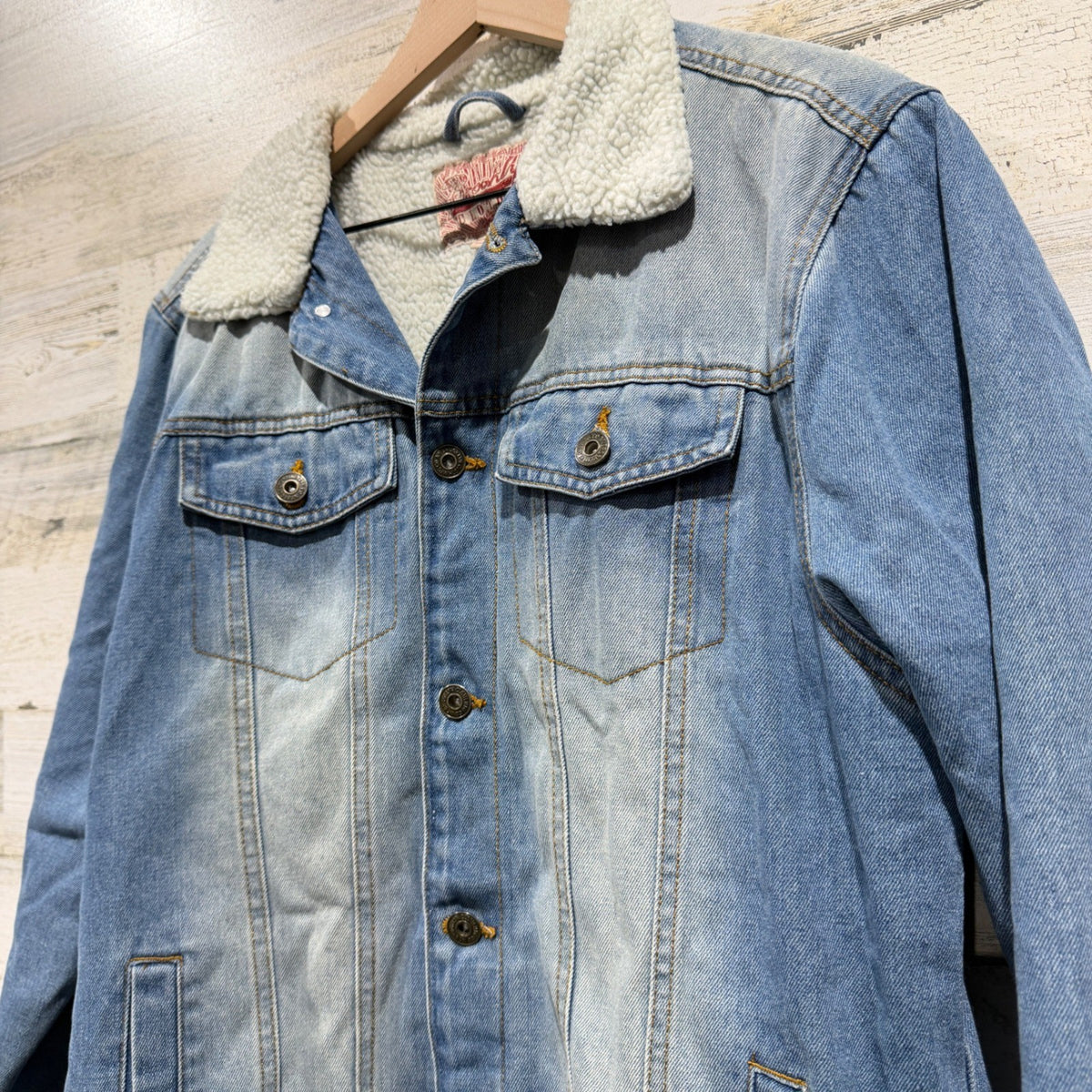 Brooklyn Cloth Sherpa Lined Denim Jacket Men L Blue Cotton Trucker Classic EUC3