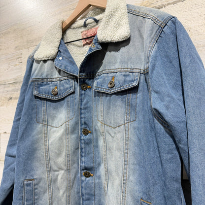 Brooklyn Cloth Sherpa Lined Denim Jacket Men L Blue Cotton Trucker Classic EUC3