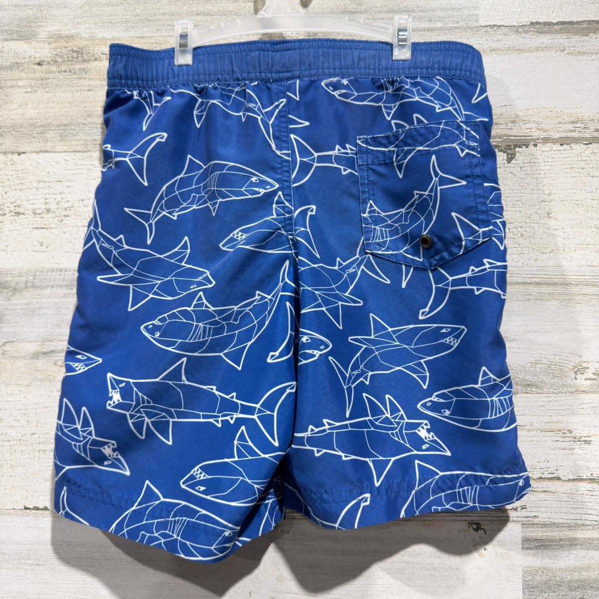 Hanna Andersson Geometric Shark Swim Trunks Boys 6-7 Blue *Flawed2