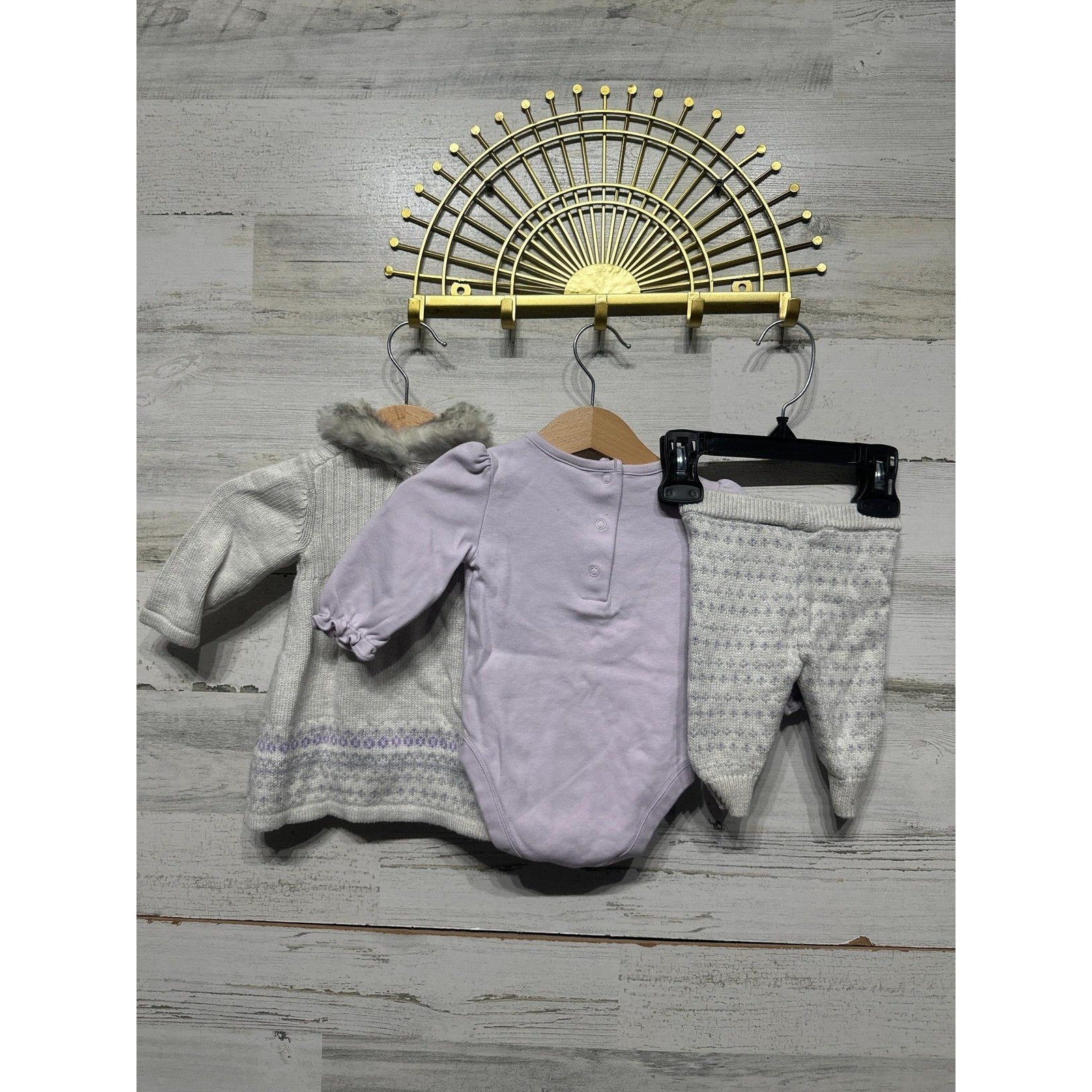 Janie and Jack Outfit Set Girls 0-3M Grey Lavender Faux Fur Bunny Knit4