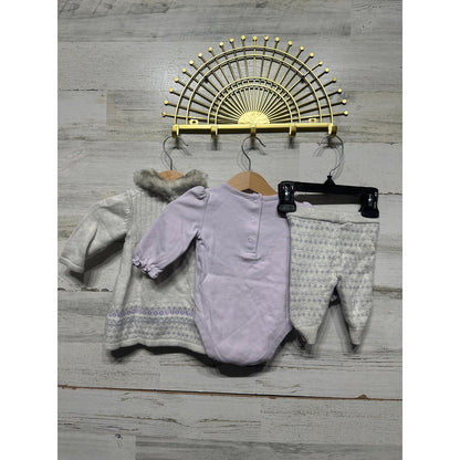 Janie and Jack Outfit Set Girls 0-3M Grey Lavender Faux Fur Bunny Knit4