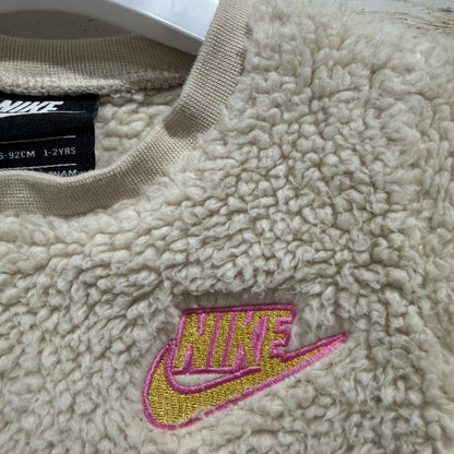 Nike Sportswear Sherpa Fleece Sweatshirt Girls 2T Cream Polyester Sporty EUC1