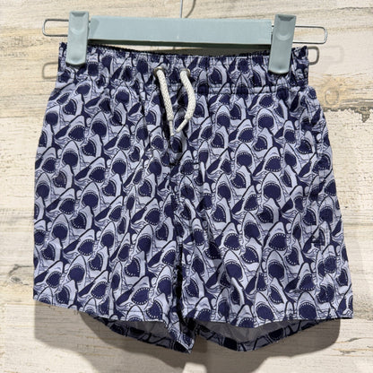 Class Club Shark Print Swim Trunks Boys 4/5 Blue Polyester Coastal0