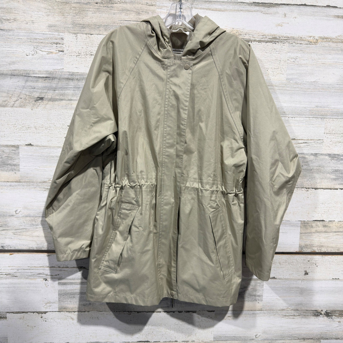 Hooded Anorak Rain Jacket Women Size M/L Tan Polyester Utility GUC*0