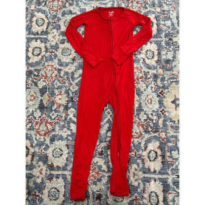 Dreamy Zzz Pajamas Convertible Romper Footie 3T Red Bamboo Viscose Zip EUC1