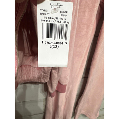 Jessica Simpson Tracksuit Set Girls 12 Blush Pink Velour Zip Hoodie Flare NWT5