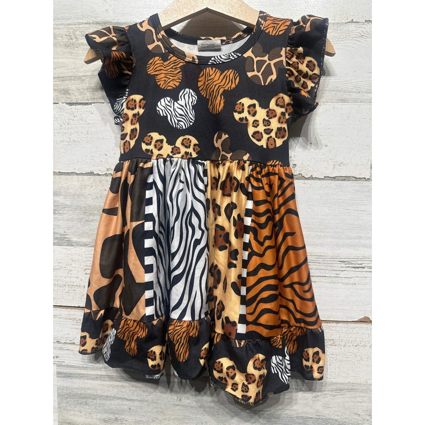 Boutique Animal Print Dress Girls 12-18M Brown Mixed Safari Mouse EUC0