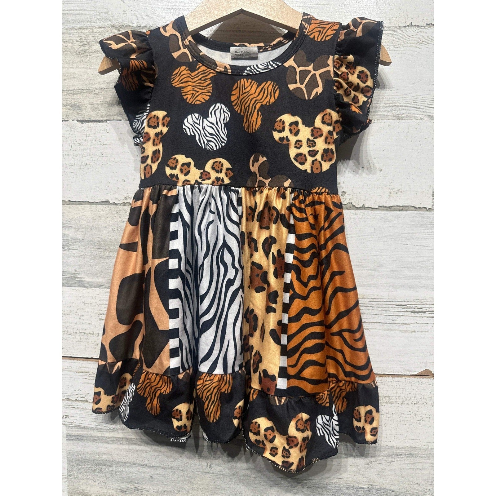 Boutique Animal Print Dress Girls 12-18M Brown Mixed Safari Mouse EUC0