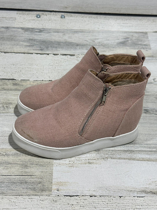 Soda Wedge Sneakers Women 7 Pink Canvas Side Zip Hidden Heel Shoes0