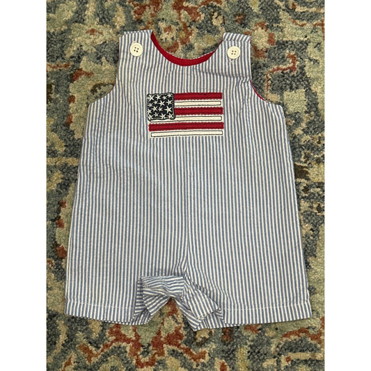 Goodlad Seersucker Romper Boys 3M Blue White Flag Patriotic0