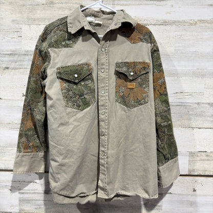 Rasco Cajun Camo Western Work Shirt Men Small Tan Green Pearl Snap Flawed*0