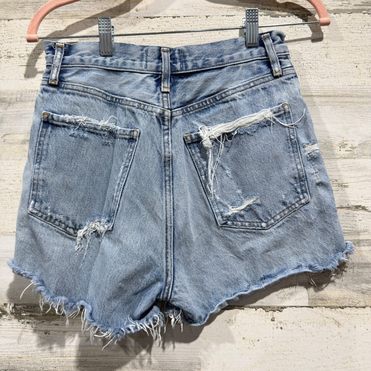 AGOLDE Parker Shorts Women 27 Blue Distressed High Rise Cut Off Denim EUC5