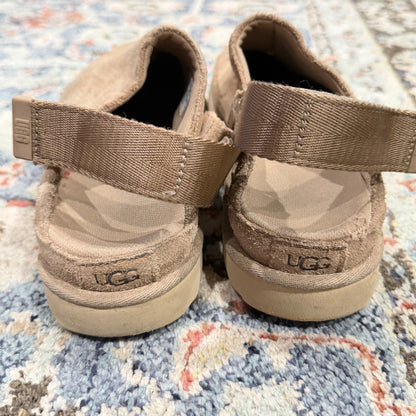 UGG Goldenstar Clog Women 5.5 Driftwood Suede Platform Strap Comfort GUC4