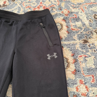 Under Armour Track Pants Boys Size 6 Black Zipper Pockets Athletic GUC*1