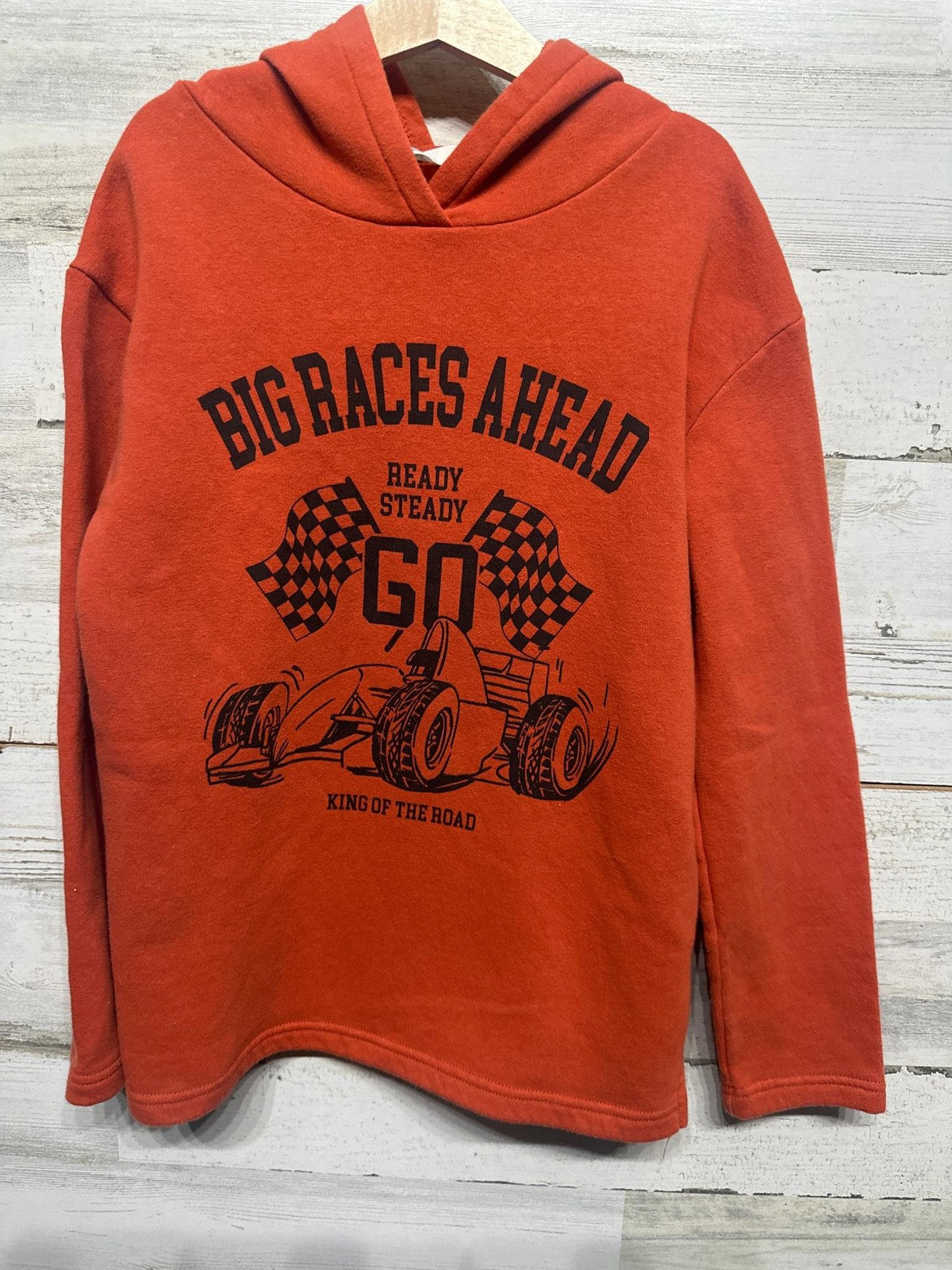 H&M Hoodie Boys 8-10 Orange Big Races Ahead Graphic Pullover EUC0