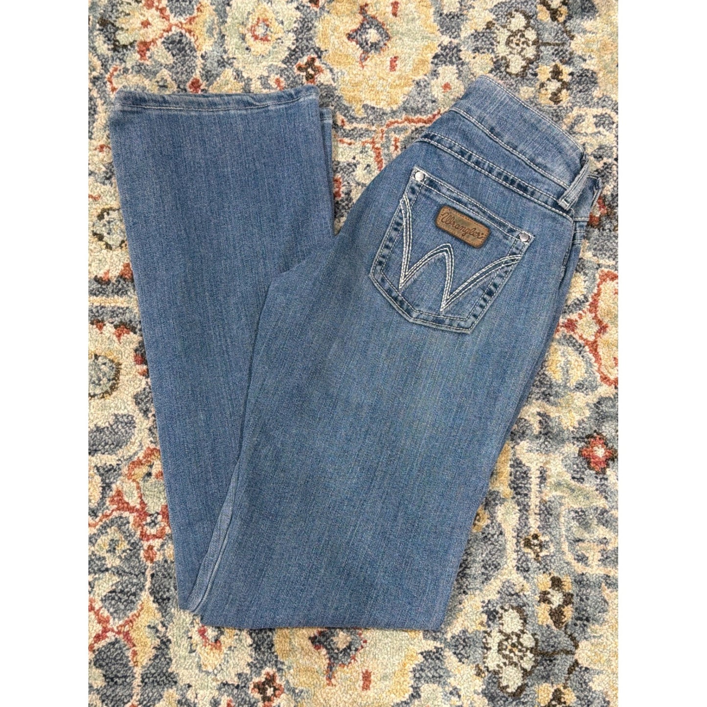 Wrangler Q-Baby Jeans Women 3/4x34 Blue Bootcut Ultimate Riding EUC0