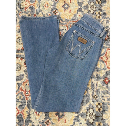 Wrangler Q-Baby Jeans Women 3/4x34 Blue Bootcut Ultimate Riding EUC0