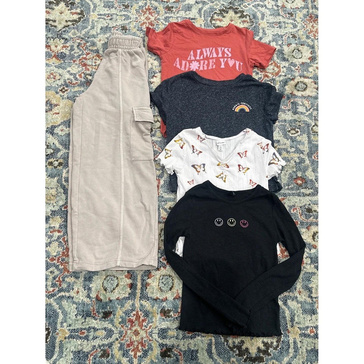 Zara Art Class Girls Size 8-10 Tan Black Red 5pc Cargo Pants Shirt Lot GUC0