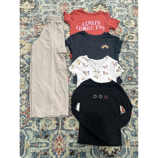 Zara Art Class Girls Size 8-10 Tan Black Red 5pc Cargo Pants Shirt Lot GUC0