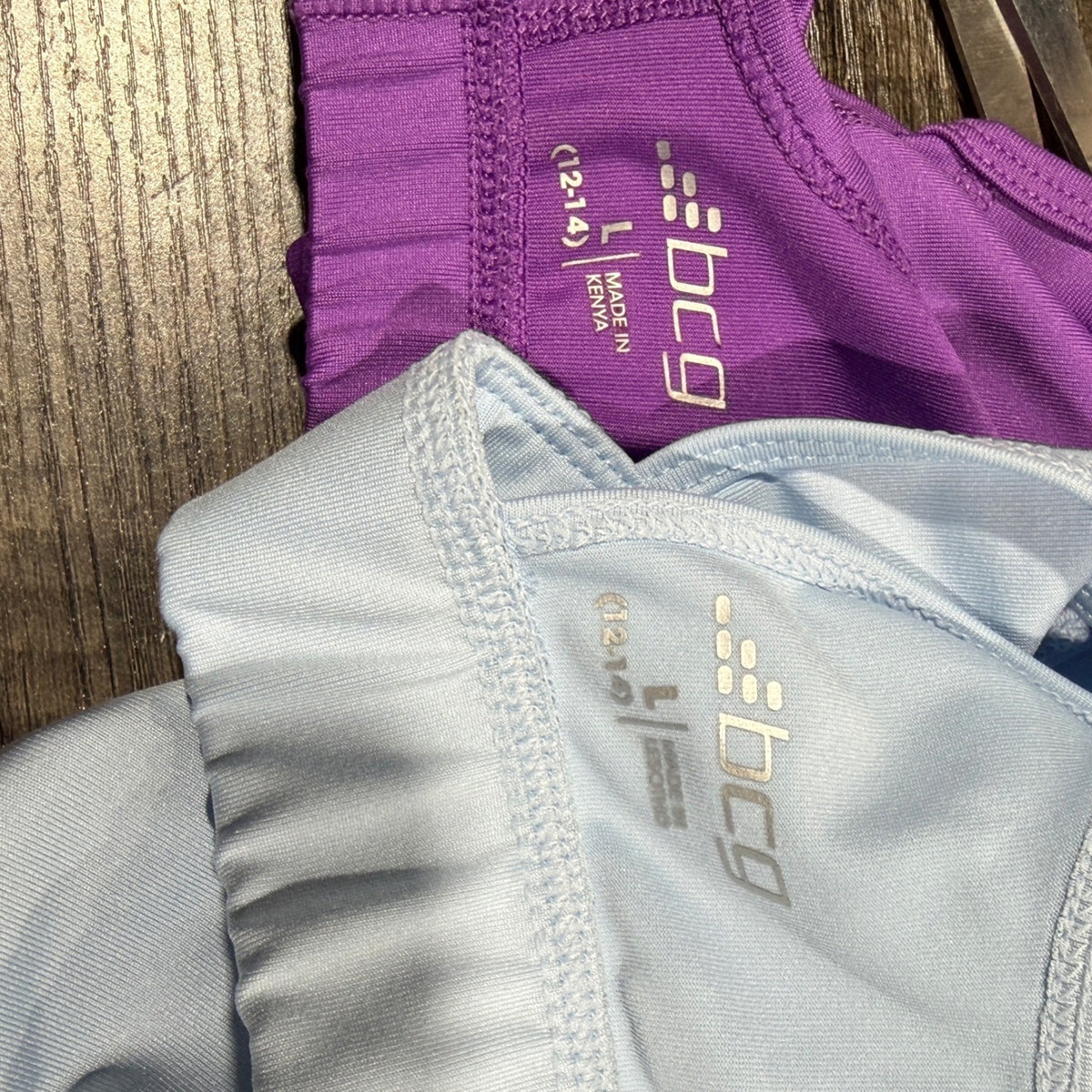 BCG Activewear Set Shorts Sports Bras Girls L 12-14 Purple Pink Pattern Modern4