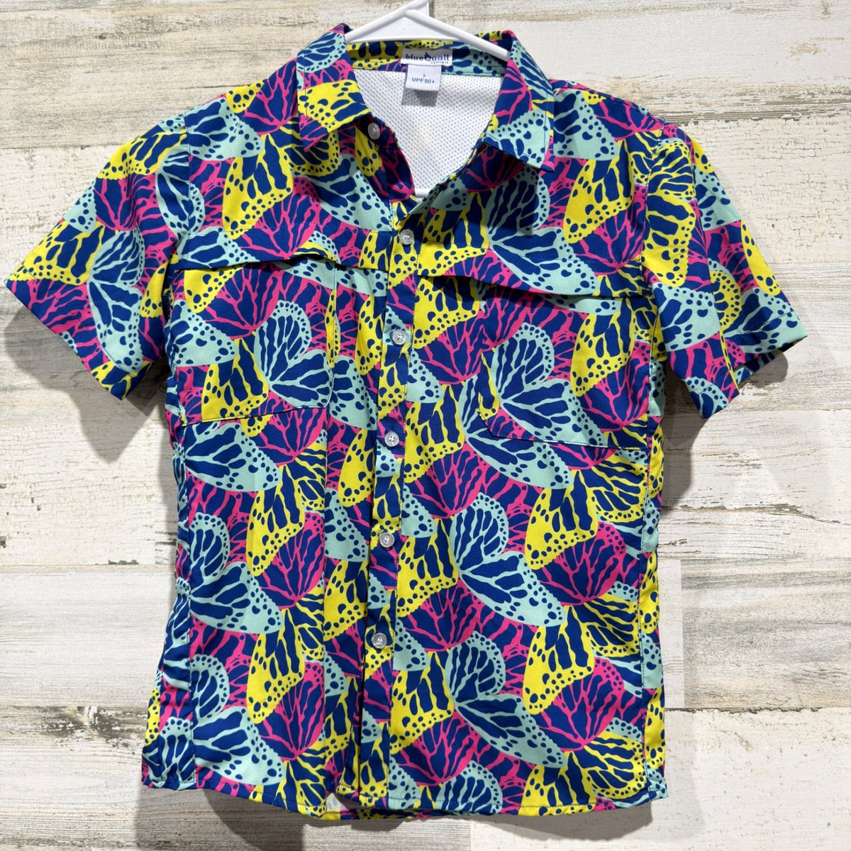 Blue Quail Butterfly Shirt Boys 7 Colorful UPF 50 Outdoor EUC0