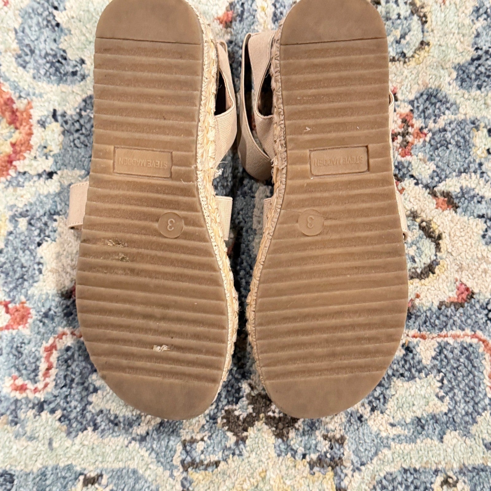 Steve Madden Bandi Sandals Girls 3 Tan Elastic Espadrille Platform6