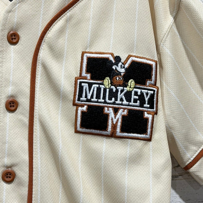Disney Baseball Jersey Boys 6/7 Cream Pinstripe Mickey Mouse Sporty EUC1