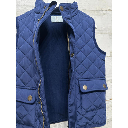 Class Club Quilted Vest Boys 4/5 Navy Blue Fleece Lined Full Zip EUC2