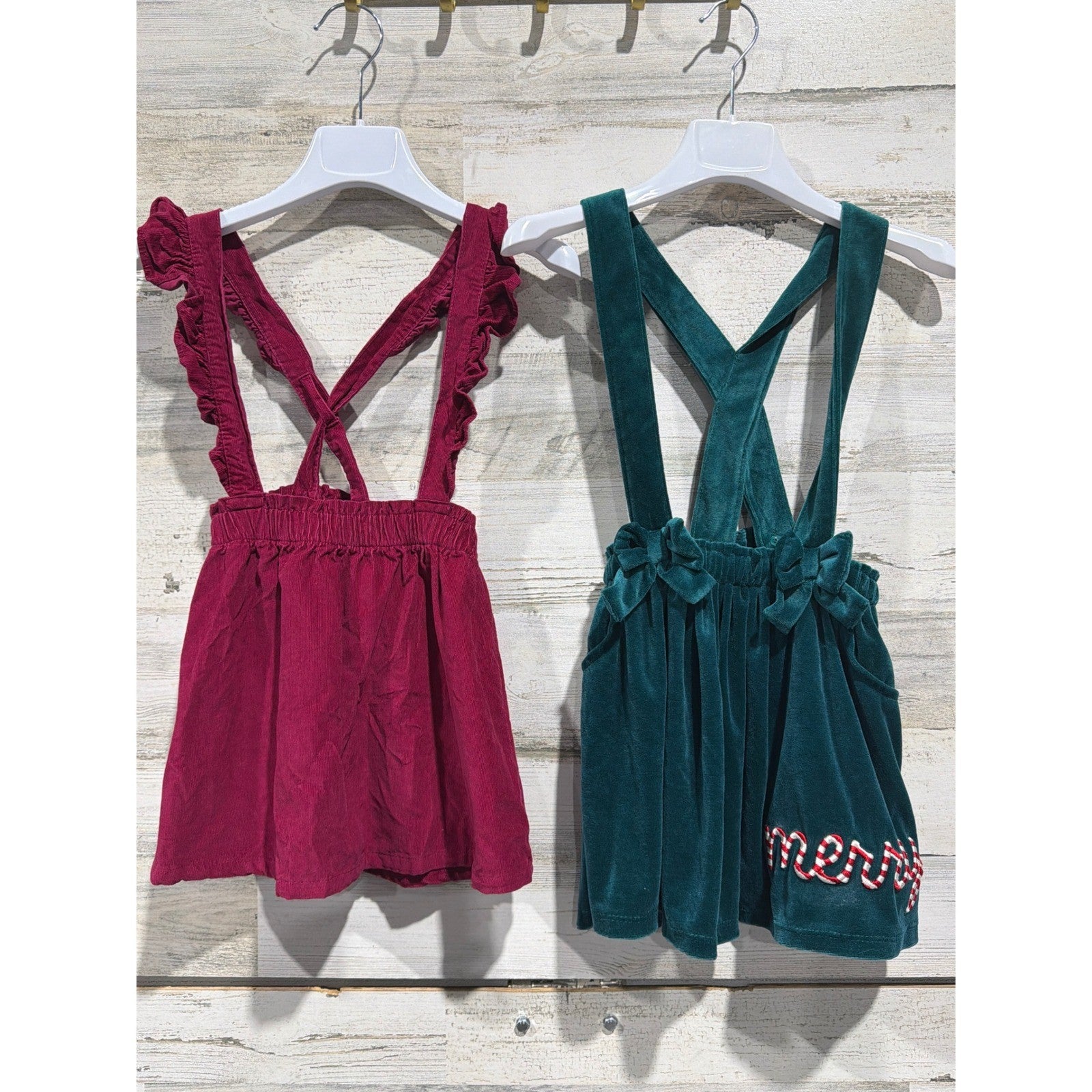 Suspender Skirts Girls 5T Burgundy Green Velvet Corduroy EUC0